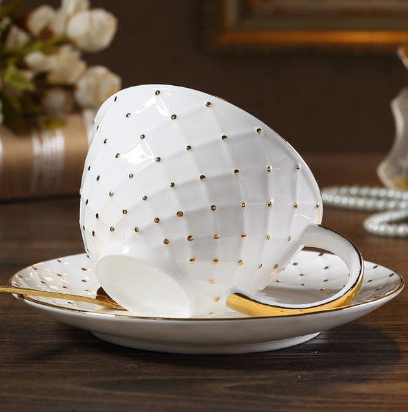 Elegant Ceramic Tea Cups, 6.8 oz Tea Cup and Saucer in Gift Box as Birthday Gift, Beautiful British Tea Cups, Creative Porcelain Tea Cup Set-ArtWorkCrafts.com