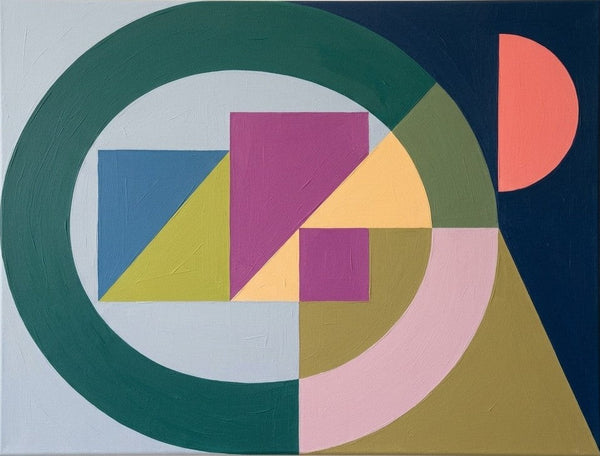 Abstract Contemporary Wall Art, Green, Blue, Purple Color, Geometric Pattern Abtract Art for Mid-Century Modern Living Room
