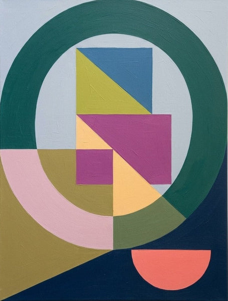 Abstract Contemporary Wall Art, Green, Blue, Purple Color, Geometric Pattern Abtract Art for Mid-Century Modern Living Room