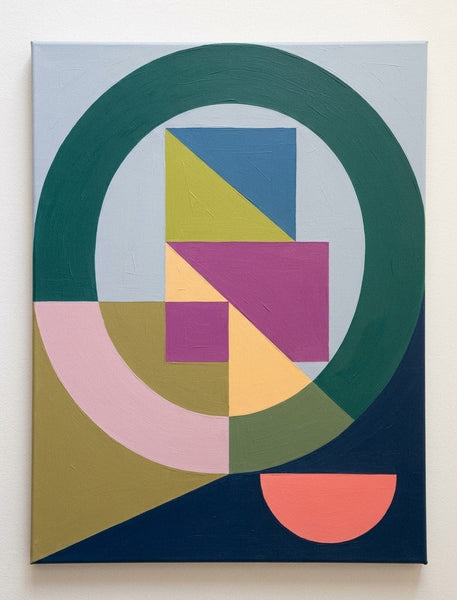 Abstract Contemporary Wall Art, Green, Blue, Purple Color, Geometric Pattern Abtract Art for Mid-Century Modern Living Room
