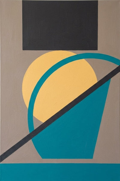 Original Hand Painted Abstract Paintings, Large Modern Canvas Art, Lake Blue, Yellow, Black Color Geometric Abstract Artwork