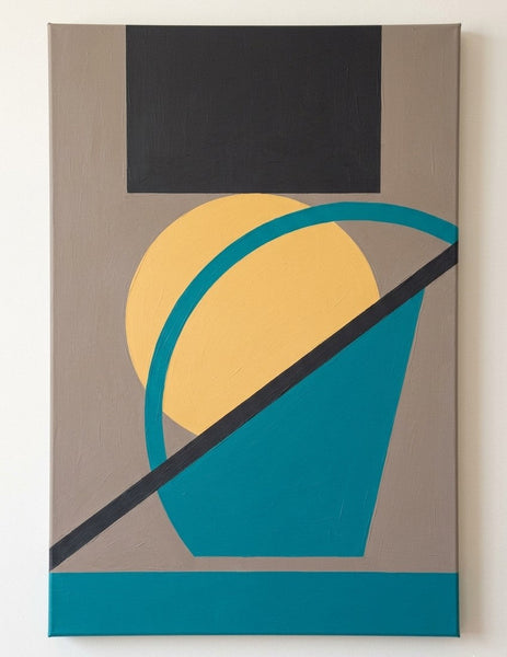 Original Hand Painted Abstract Paintings, Large Modern Canvas Art, Lake Blue, Yellow, Black Color Geometric Abstract Artwork