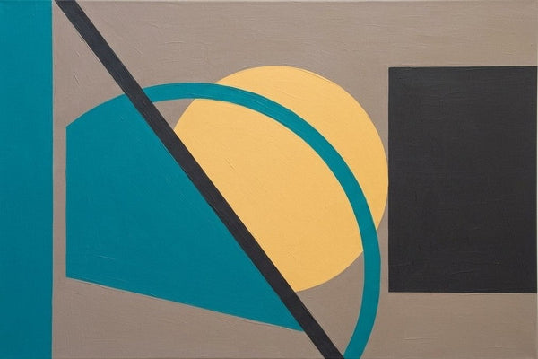Original Hand Painted Abstract Paintings, Large Modern Canvas Art, Lake Blue, Yellow, Black Color Geometric Abstract Artwork