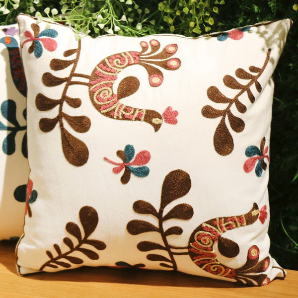 Love Birds Decorative Sofa Pillows, Cotton Decorative Pillows, Farmhouse Embroider Cotton Pillow Covers, Decorative Throw Pillows for Couch-ArtWorkCrafts.com