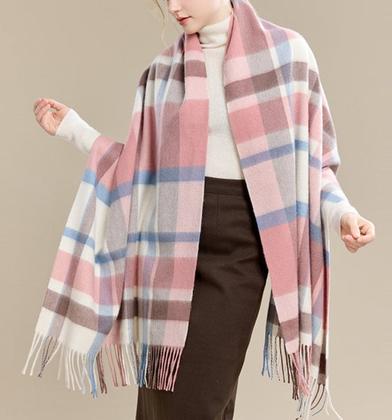 Warm Cape, Gifts for Her, Evening Wrap, Christmas Gift, Large Wool Scarf, Soft Wool Scarf for Women, Checkered Fashion Scarf, Winter Shawl, Elegant Shawl-ArtWorkCrafts.com