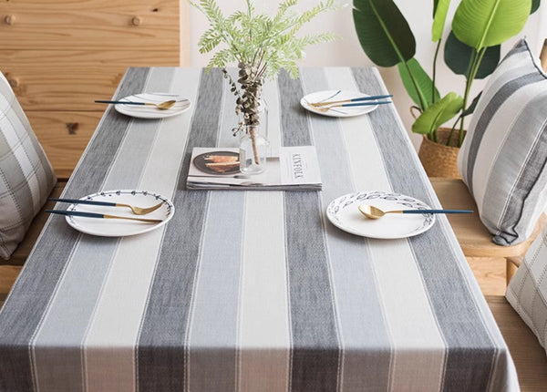 Gray Stripe Rectangular Tablecloth for Oval Table, Rectangular Table Covers for Coffee Table, Modern Table Cloths for Dining Room, Cotton and Linen Tablecloths-ArtWorkCrafts.com
