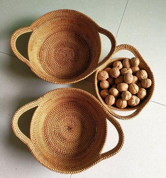 Round Storage Baskets, Storage Baskets for Shelves, Rattan Storage Basket, Woven Storage Basket for Kitchen, Set of 3-ArtWorkCrafts.com