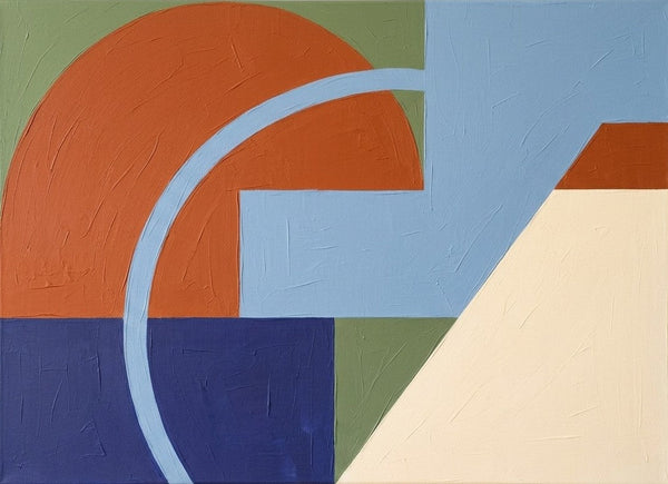 Contemporary Canvas Wall Art, Blue, Orange-Red, Green Geometric Pattern Abtract Art for Retro Modern Bedroom Decor