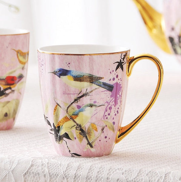 Elegant Ceramic Coffee Mug, Beautiful Bird Flower Ceramic Mug, Large Creative Bone China Porcelain Mug, Large Capacity Ceramic Mugs for Office-ArtWorkCrafts.com