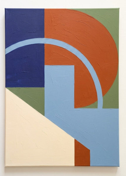 Contemporary Canvas Wall Art, Blue, Orange-Red, Green Geometric Pattern Abtract Art for Retro Modern Bedroom Decor