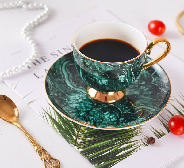 Beautiful British Green Tea Cups, Unique Porcelain Cup and Saucer, Royal Ceramic Coffee Cups, Creative Bone China Porcelain Tea Cup Set-ArtWorkCrafts.com