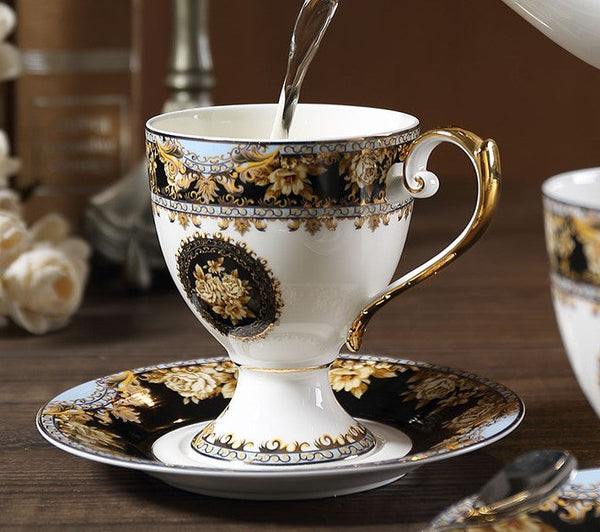 Royal Porcelain Tea Cup Saucer Set, 8 oz Tea Cup and Saucer in Gift Box as Birthday Gift, Elegant Ceramic Coffee Cups, Beautiful British Tea Cups-ArtWorkCrafts.com