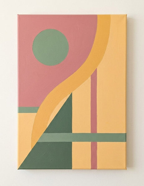 Geometric Pattern Abtract Art for Modernism Decor, Beige, Dusty Pink, Green Color, Original Contemporary Canvas Paintings