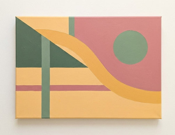 Geometric Pattern Abtract Art for Modernism Decor, Beige, Dusty Pink, Green Color, Original Contemporary Canvas Paintings