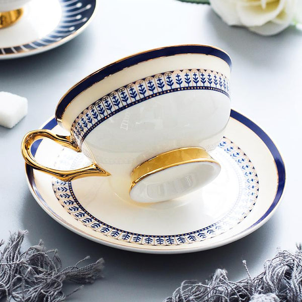 British Tea Cups, Porcelain Coffee Cups, Latte Coffee Cups, Tea Cup and Saucer, Coffee Cups with Gold Trim and Gift Box-ArtWorkCrafts.com