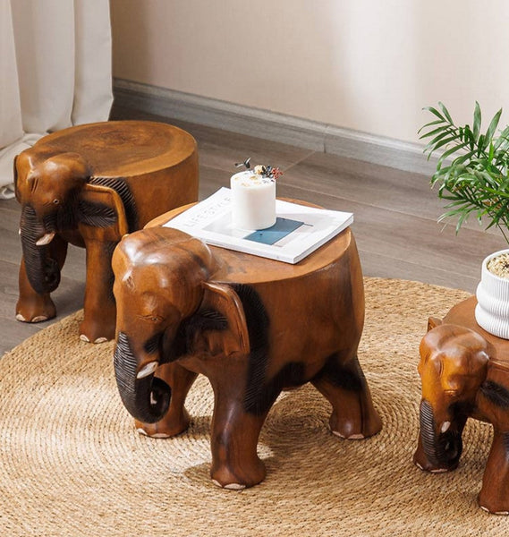 Handmade Solid Wood low Stool, Elephant Wooden Stool, Elephant Sofa Stool, Dining Table Stool, Creative Shoe-changing Stool-ArtWorkCrafts.com