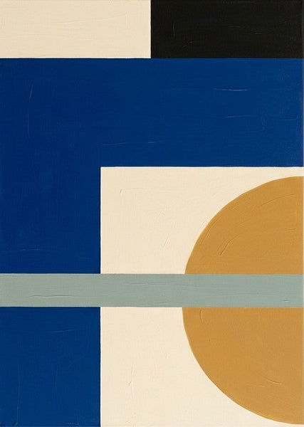 Simple Modern Wall Art, Blue, Yellow, Cream Color Geometric Pattern Abstract Art for Mid-Century Contemporary Living Room