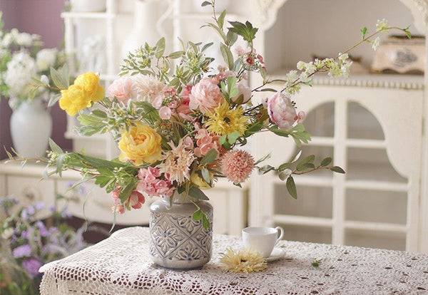 Large Bunch of Romantic Flowers for Bedroom, Table Centerpiece, Artificial Floral for Living Room, Beautiful Flower Arrangement Ideas for Interior Design-ArtWorkCrafts.com