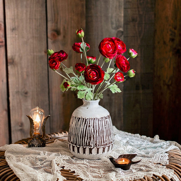 Bedroom Flower Arrangement Ideas, Red Ranunculus Asiaticus Flowers, Simple Modern Floral Arrangement Ideas for Home Decoration, Spring Artificial Floral for Dining Room-ArtWorkCrafts.com