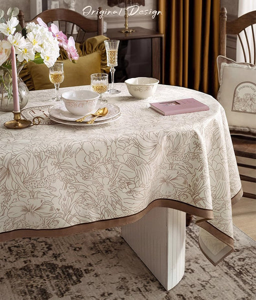 French Style Tablecloth for Dining Table, Beautiful Table Cover for Dining Room Table, Modern Rectangle Tablecloth for Oval Table-ArtWorkCrafts.com