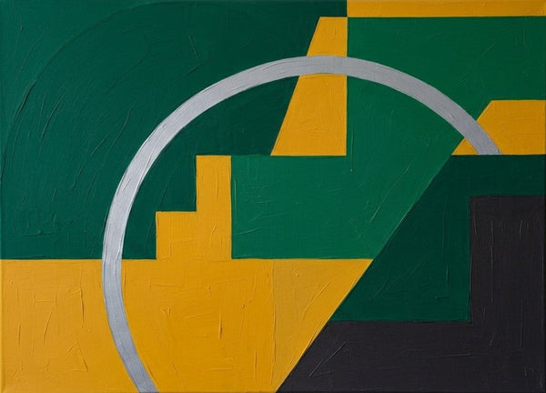Acrylic Abstract Paintings, Emerald Green, Mustard Yellow Colors, Geometric Pattern Abtract Artwork, Original Contemporary Canvas Wall Art