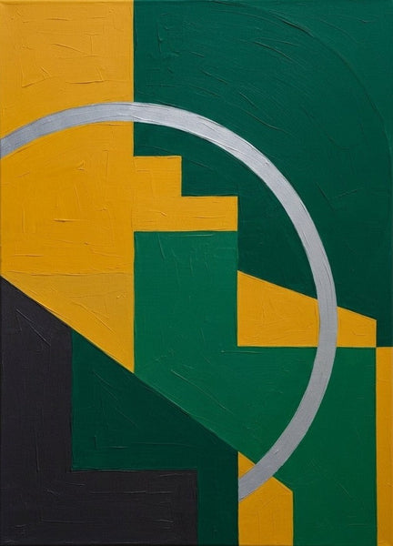 Acrylic Abstract Paintings, Emerald Green, Mustard Yellow Colors, Geometric Pattern Abtract Artwork, Original Contemporary Canvas Wall Art