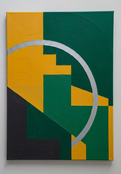 Acrylic Abstract Paintings, Emerald Green, Mustard Yellow Colors, Geometric Pattern Abtract Artwork, Original Contemporary Canvas Wall Art