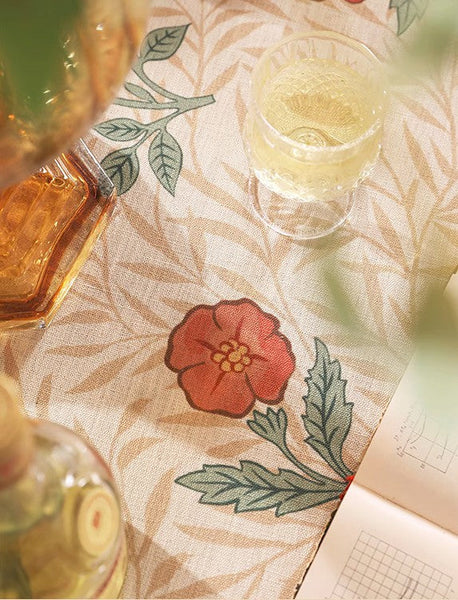 Cornflower and Wild Rose Flower Farmhouse Table Cloth, Modern Rectangle Tablecloth Ideas for Dining Table, Square Linen Tablecloth for Coffee Table-ArtWorkCrafts.com