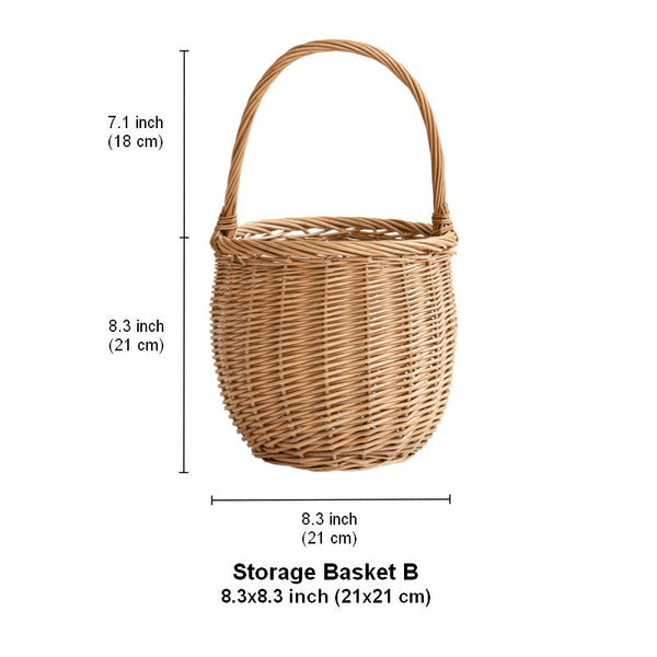 Wicker Storage Basket for Kitchen, Hand-woven Picnic Food Basket with Handle, Willow Weaving Baskets for Vegetable, Natural Fruit Basket, Storage Basket for Shelves-ArtWorkCrafts.com