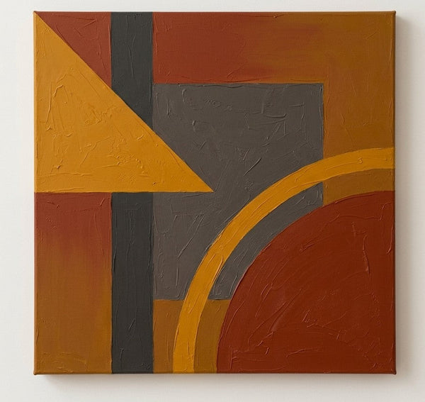 Original Modern Contemporary Artwork, Terracotta, Grey, Yellow Color Geometric Canvas Paintings for Retro Modern Decor