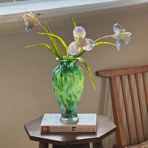 Unique Modern Vases for Flowers, Handmade Flower Vases on Table, Large Green Glass Flower Vases, Modern Glass Flower Vases-ArtWorkCrafts.com