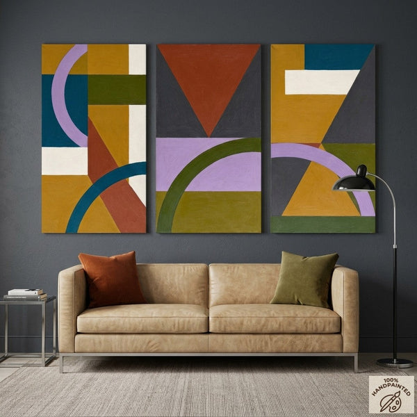 Geometric Abstract Paintings, Modern Paintings for Living Room, Multi Panel Canvas Art, Large Group Paintings