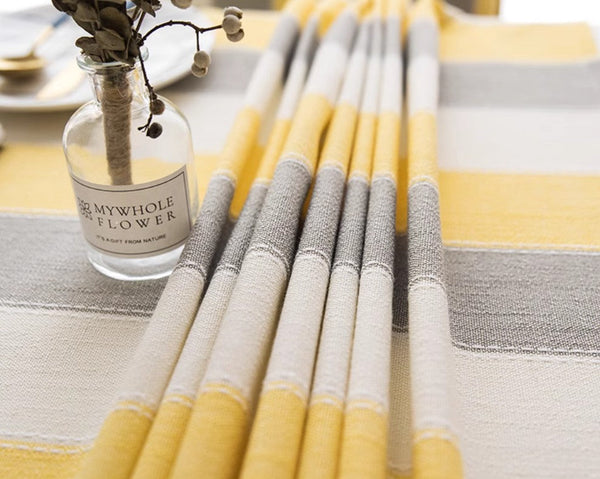 Yellow Stripe Cotton and Linen Tablecloths, Rectangular Tablecloth for Oval Table, Kitchen Rectangular Table Covers, Modern Table Cloths for Dining Room-ArtWorkCrafts.com