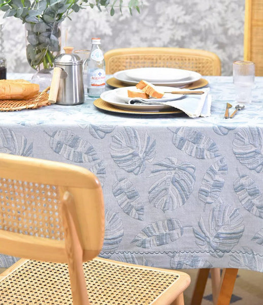 Large Rectangle Table Covers for Dining Room Table, Square Tablecloth for Round Table,Monstera Leaf Modern Table Cloths for Kitchen, Simple Contemporary Cotton Tablecloth-ArtWorkCrafts.com
