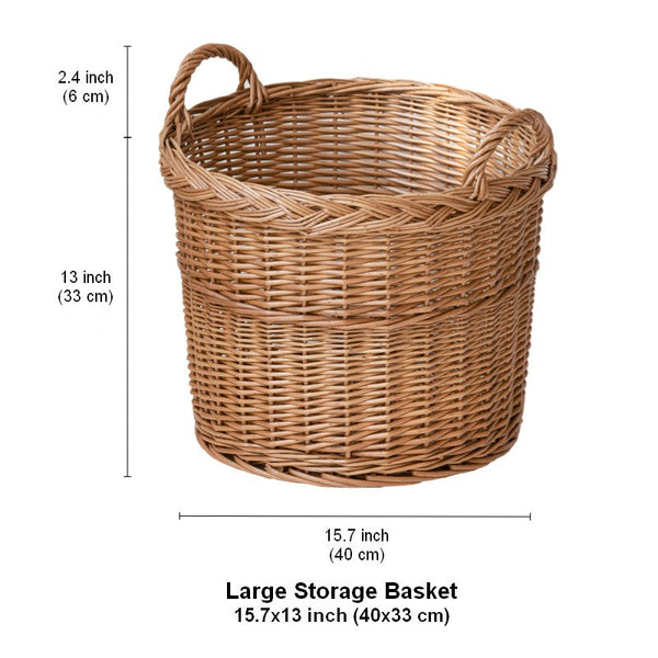 Round Storage Basket for Clothes, Natural Hand-woven Wicker Storage Basket for Clothes, Extra Large Kitchen Storage Baskets, Willow Weaving Baskets for Clothes-ArtWorkCrafts.com