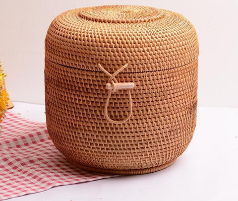Small Woven Storage Basket, Storage Basket for Dining Room Table, Storage Basket with Lid, Storage Baskets for Kitchen, Rattan Storage Basket-ArtWorkCrafts.com
