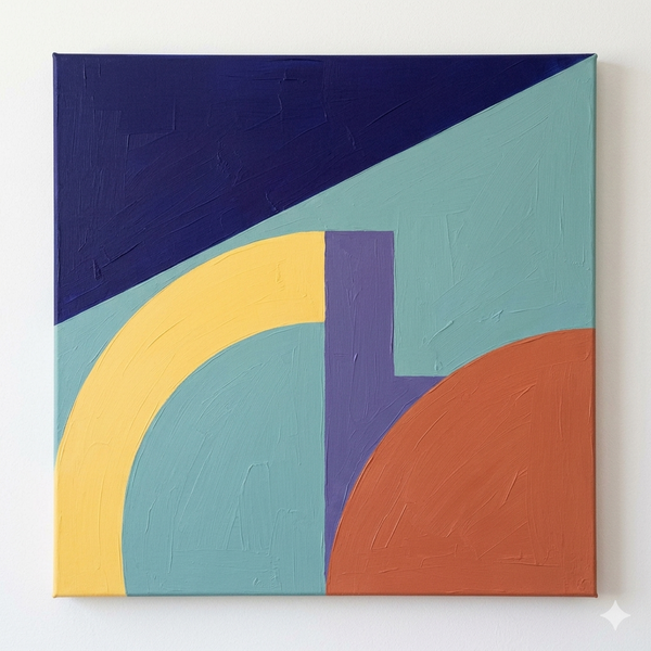 Blue, Yellow, Orange-Red Color, Modern Contemporary Wall Art, Geometric Pattern Abstract Paintings for Modernism Decor