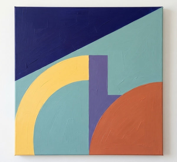 Blue, Yellow, Orange-Red Color, Modern Contemporary Wall Art, Geometric Pattern Abstract Paintings for Modernism Decor-ArtWorkCrafts.com