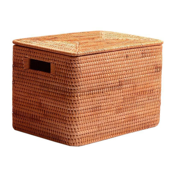 Rectangular Storage Basket with Lid, Rattan Storage Basket for Shelves, Extra Large Storage Baskets for Bedroom, Storage Baskets for Clothes-ArtWorkCrafts.com
