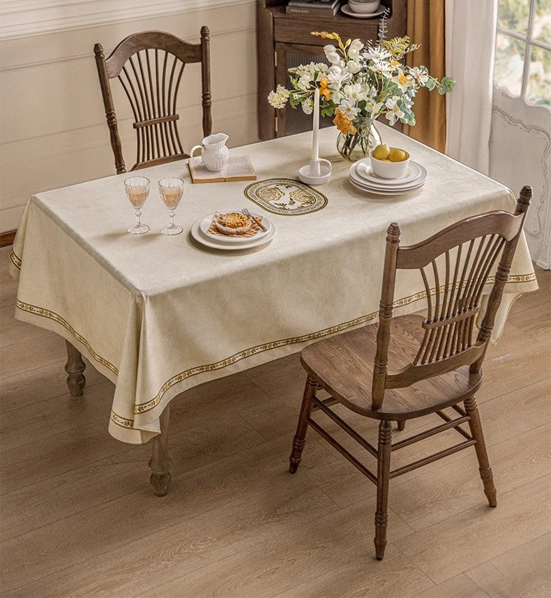Cream Color Table Cover for Dining Room Table, French Style Tablecloth for Dining Table, Modern Rectangle Tablecloth for Oval Table-ArtWorkCrafts.com