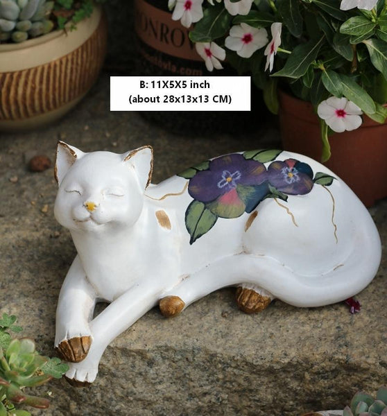 Lovely Cat Statue for Garden Ornament, Sleeping Cats Resin Statues, Garden Courtyard Decoration, Villa Outdoor Decor Gardening Ideas, House Warming Gift-ArtWorkCrafts.com