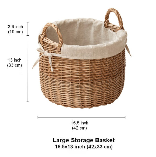 Large Round Storage Basket for Clothes, Natural Hand-woven Wicker Storage Basket for Clothes, Willow Weaving Baskets for Clothes, Extra Large Kitchen Storage Baskets-ArtWorkCrafts.com