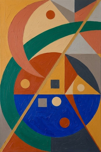 Oversized Modern Canvas Wall Art, Royal Blue, Mustard Yellow, Emerald Green Colors, Geometric Pattern Modern Artwork