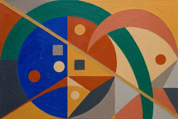 Oversized Modern Canvas Wall Art, Royal Blue, Mustard Yellow, Emerald Green Colors, Geometric Pattern Modern Artwork