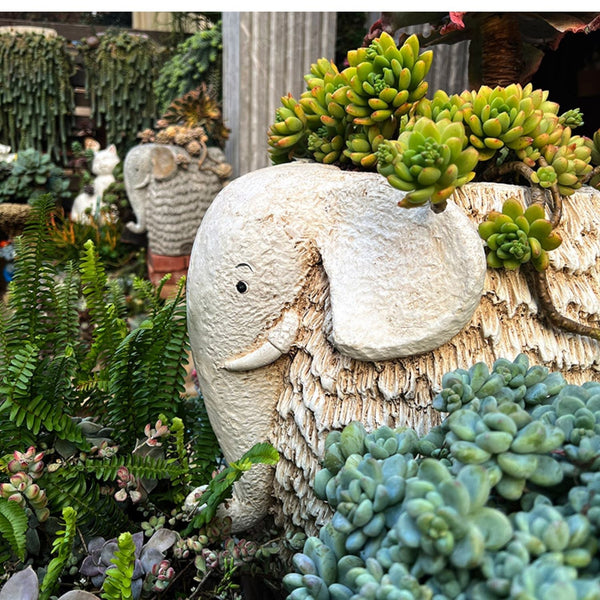 Unique Garden Flowerpot, Large Elephant Flowerpot, Resin Statue for Garden, Modern Animal Statue for Garden Ornaments, Villa Outdoor Decor Gardening Ideas-ArtWorkCrafts.com