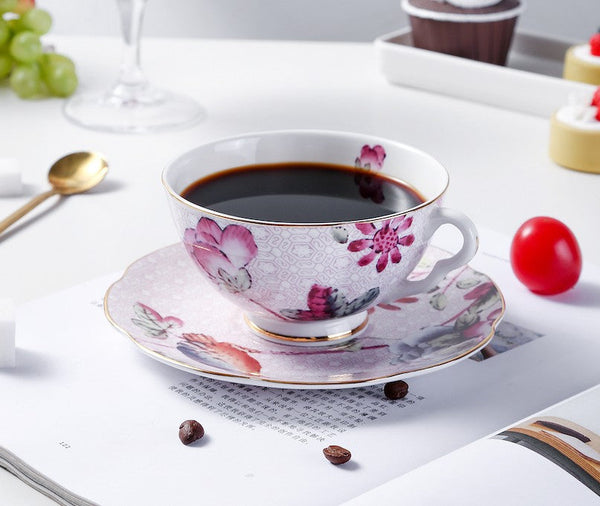 Elegant Ceramic Coffee Cups, Creative Porcelain Tea Cup Saucer Set, Unique Porcelain Cup and Saucer, Beautiful British Flower Tea Cups-ArtWorkCrafts.com