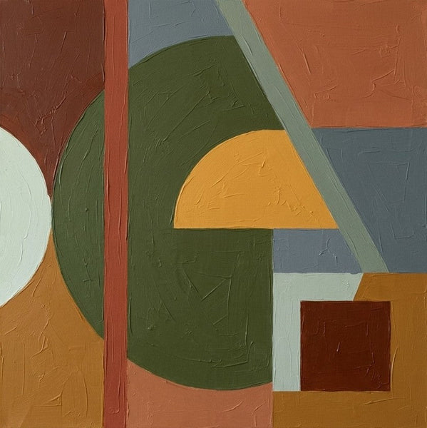 Modern Contemporary Artwork, Green, Ochre Yellow, Terracotta Colors, Geometric Pattern Original Paintings for Modernism Decor