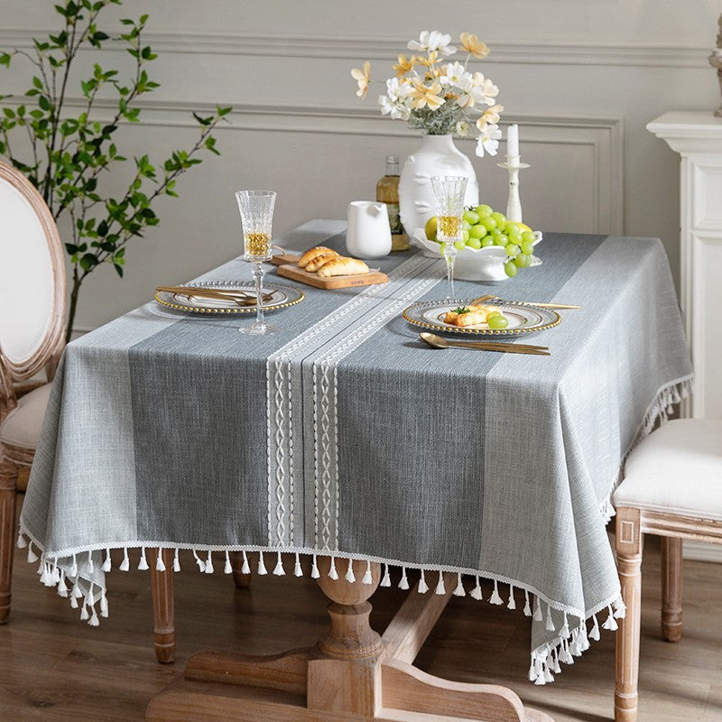 Large Rectangular Tablecloth for Oval Table, Country Farmhouse Tablecloth, Rustic Table Covers for Kitchen, Cotton and Linen Tablecloth for Dining Room Table-ArtWorkCrafts.com