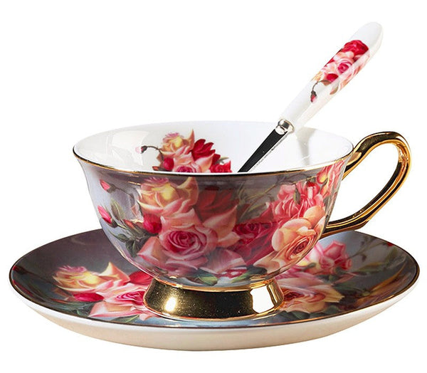 Ceramic Tea Cup and Saucer in Gift Box, Rose Flower Royal Porcelain Tea Cup Saucer Set, Elegant Ceramic Coffee Cups, Beautiful British Tea Cups-ArtWorkCrafts.com
