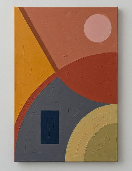 Extra Large Abstract Paintings, Oversized Modern Canvas Wall Art, Terracotta, Blue Gray, Yellow Colors, Geometric Pattern Modern Artwork